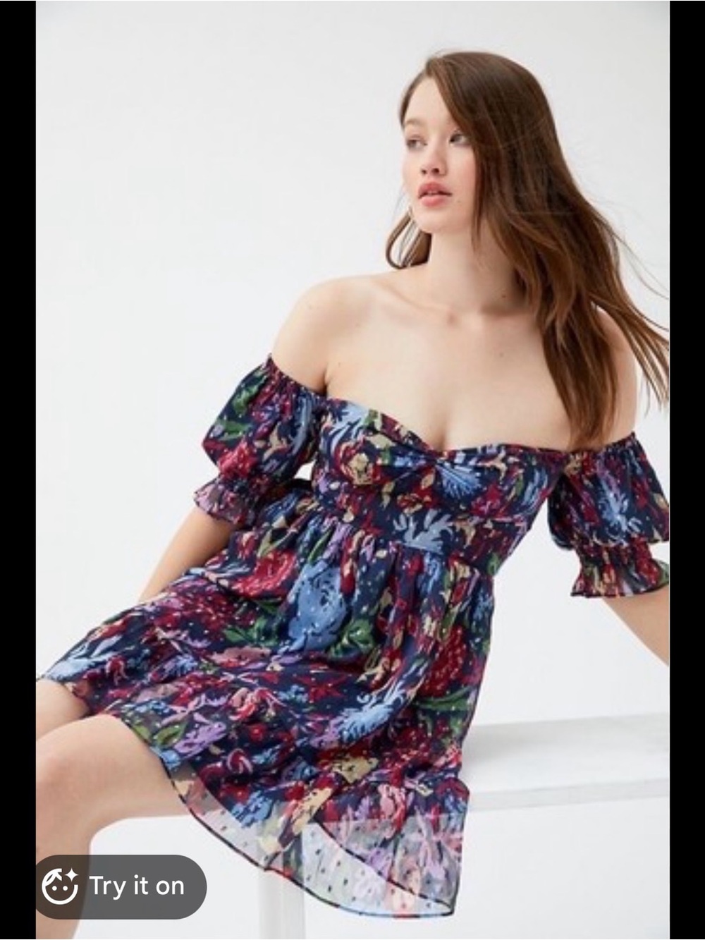 Urban Outfitters UO Mimi Floral Off-The-Shoulder Mini Dress size medium